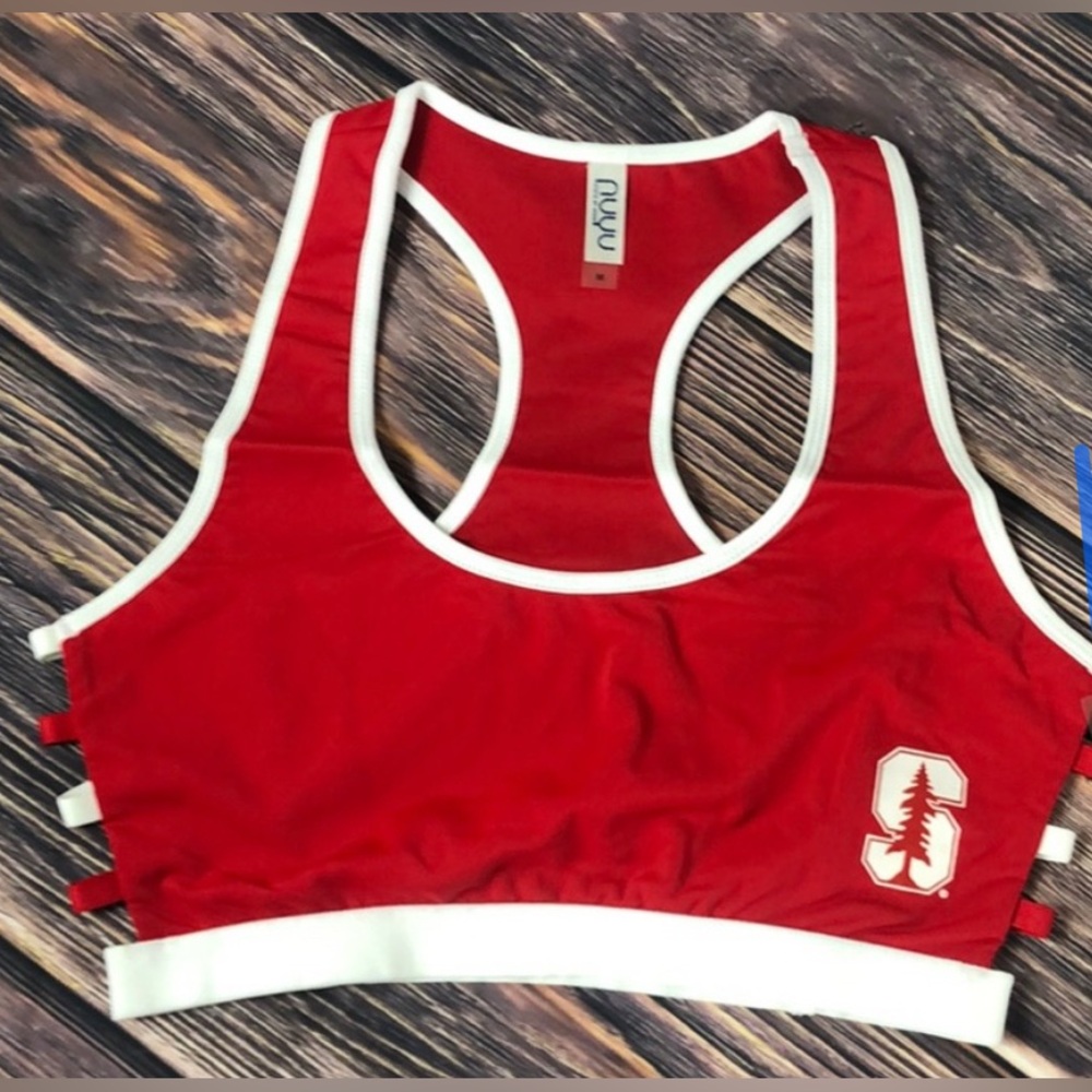 NWOT Stanford University Strappy College Sports Bra Athletic Crop Top Red White